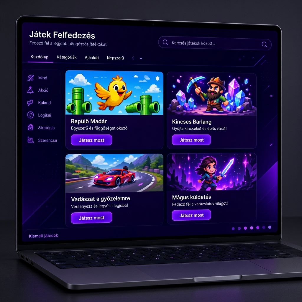 Modern gaming discovery dashboard laptop képernyő
